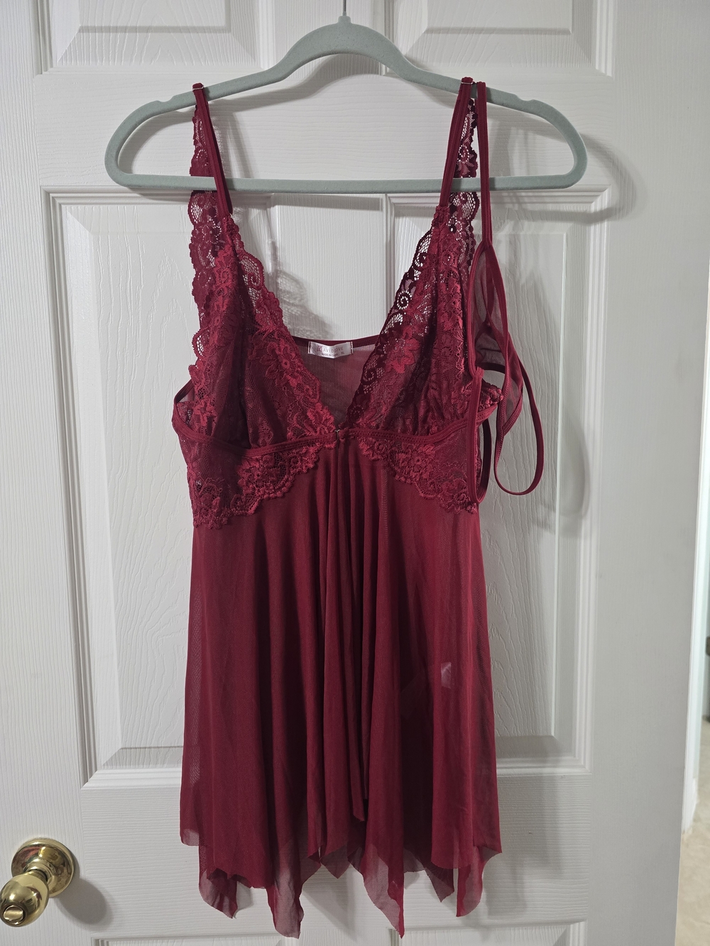 Like New Lace Trim Chiffon Babydoll Nightdress in Burgundy Matching Panty